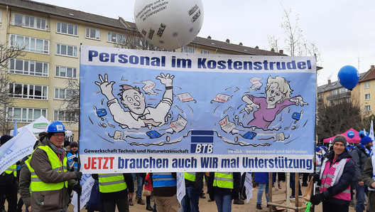 BTB-Demonstranten mit Themen-Banner